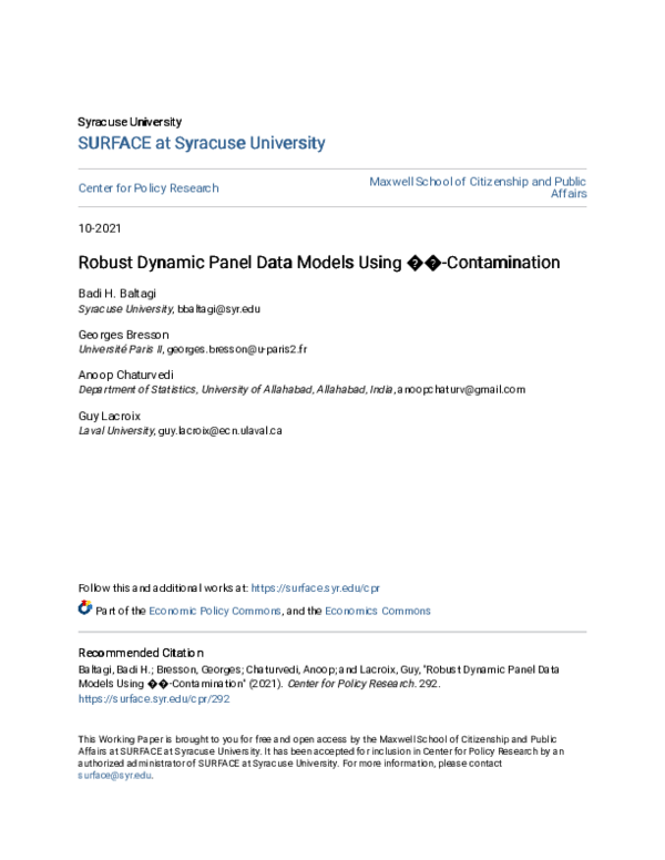 (PDF) Robust dynamic panel data models using epsilon-contamination