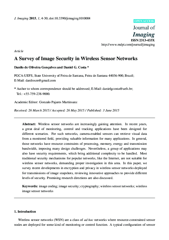 (PDF) A Survey of Image Security in Wireless Sensor Networks