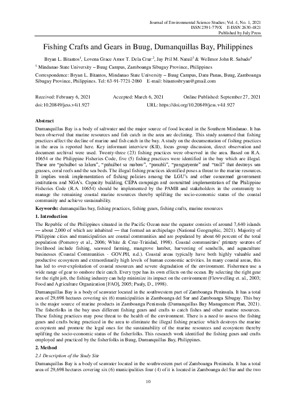 (PDF) Fishing Crafts and Gears in Buug, Dumanquillas Bay, Philippines