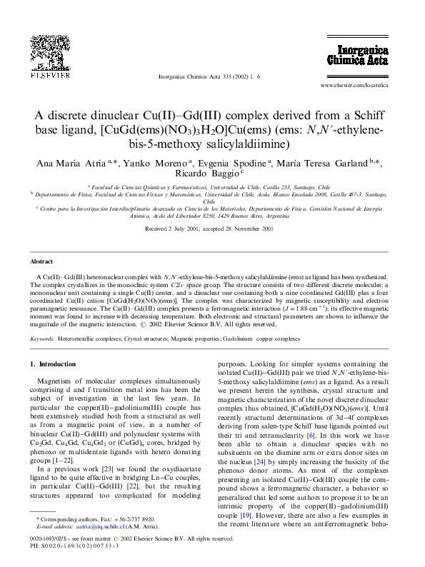 (PDF) A discrete dinuclear Cu(II)–Gd(III) complex derived from a Schiff ...
