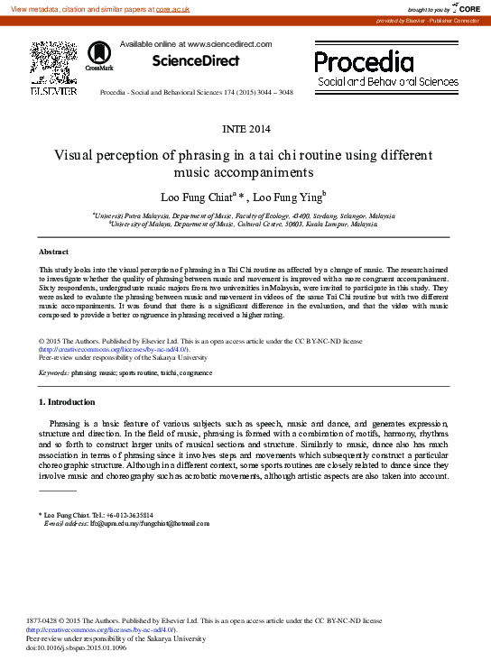 (PDF) Visual Perception of Phrasing in a Tai Chi Routine Using ...