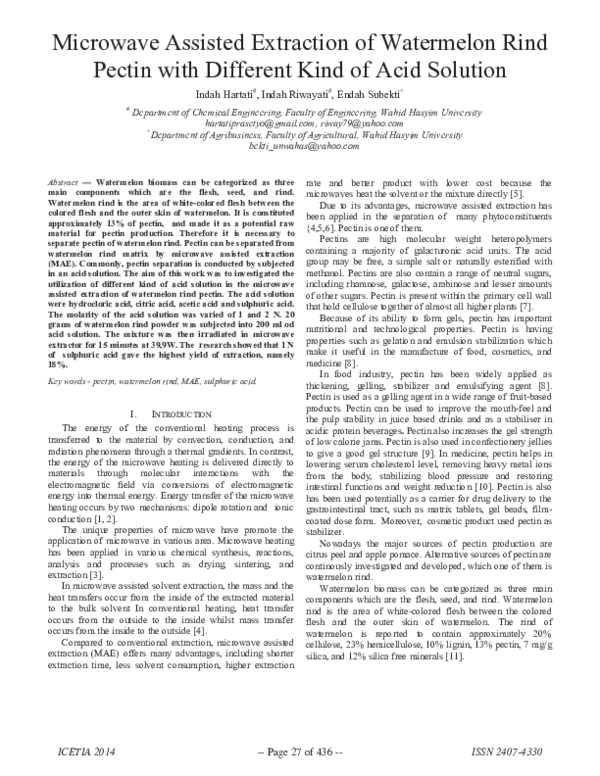 (PDF) Microwave Assisted Extraction of Watermelon Rind Pectin with