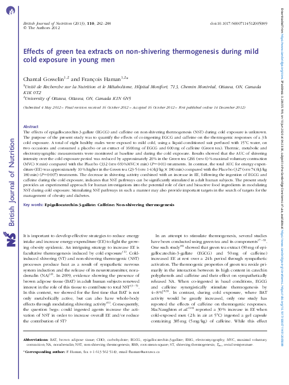 (PDF) Effects of green tea extracts on non-shivering thermogenesis ...