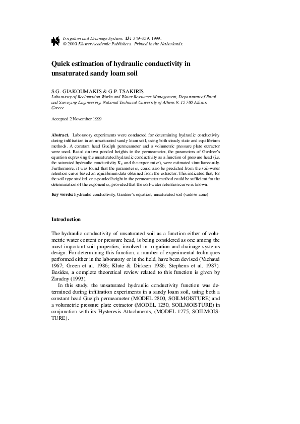 (PDF) Quick Estimation of Hydraulic Conductivity in Unsaturated Sandy ...