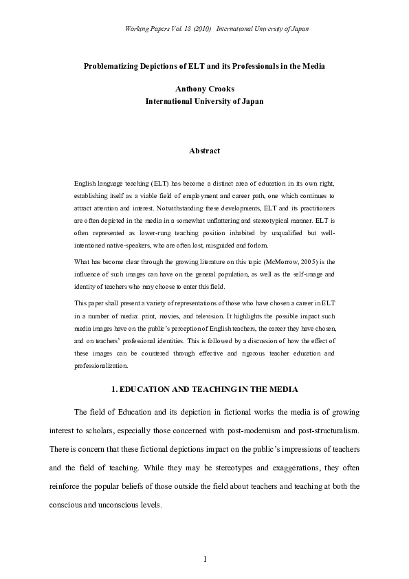 (PDF) Problematizing Depictions of ELT and its Professionals in the Media