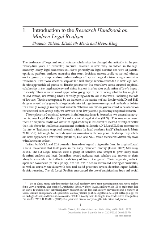(PDF) Introduction to the Research Handbook on Modern Legal Realism