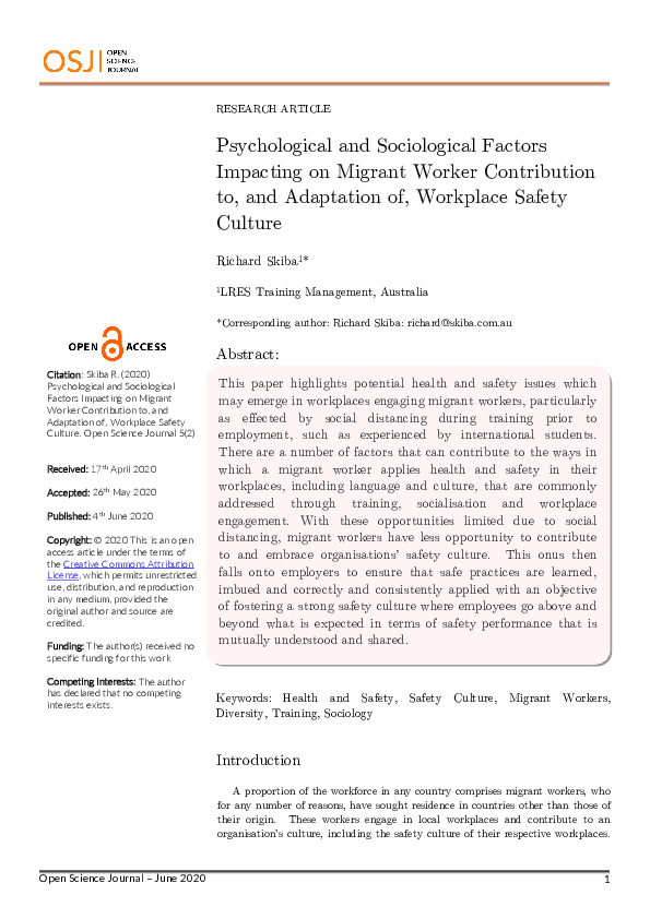 (PDF) Psychological and sociological factors impacting on migrant ...
