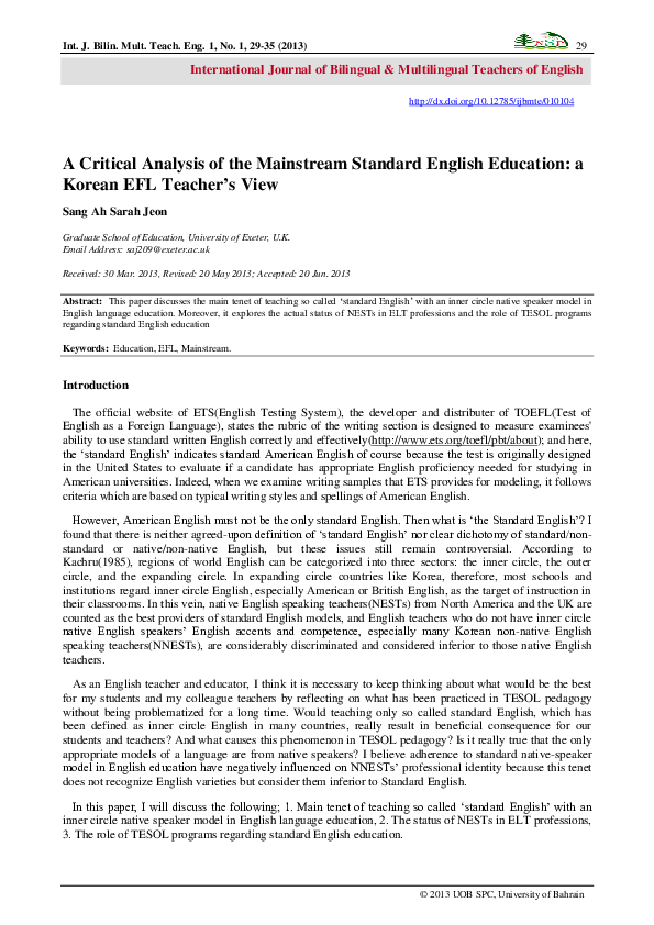 (PDF) A Critical Analysis of the Mainstream Standard English Education ...