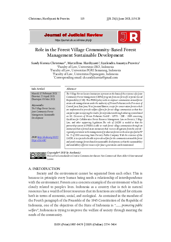 (PDF) Role in the Forest Village Community-Based Forest Management ...