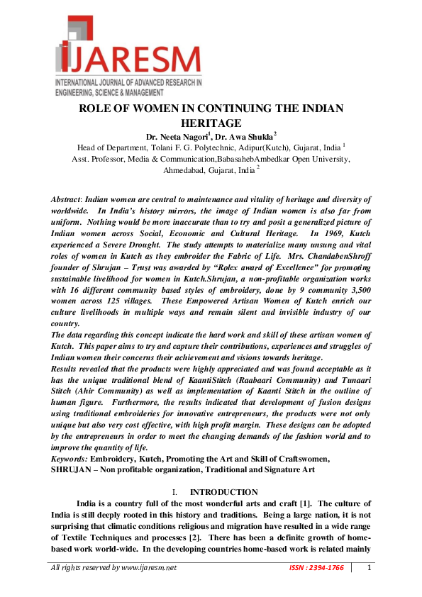 (PDF) Role of Women in Continuing the Indian Heritage