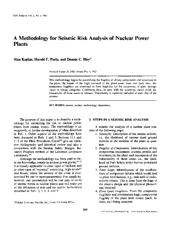 (PDF) A Methodology for Seismic Risk Analysis of Nuclear Power Plants