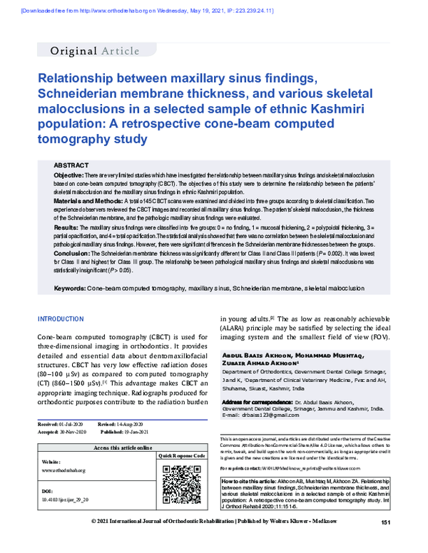 (PDF) Relationship between maxillary sinus findings, Schneiderian ...