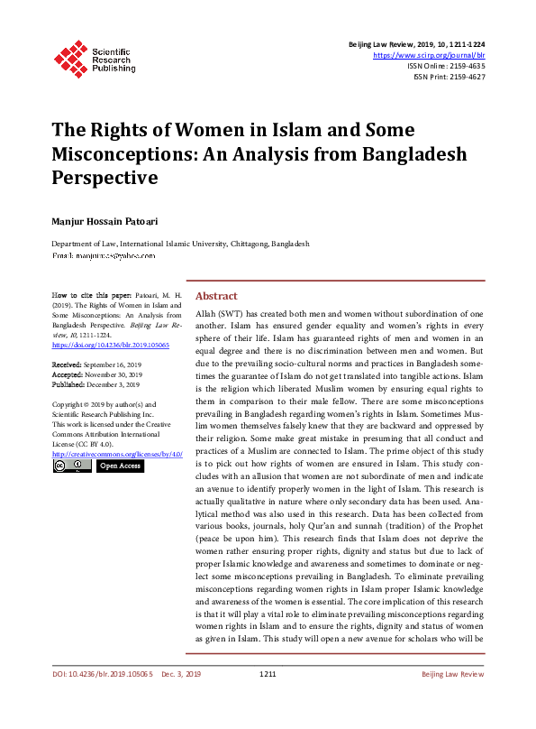 (PDF) The Rights of Women in Islam and Some Misconceptions: An Analysis ...