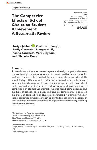 (PDF) The Competitive Effects of School Choice on Student Achievement ...