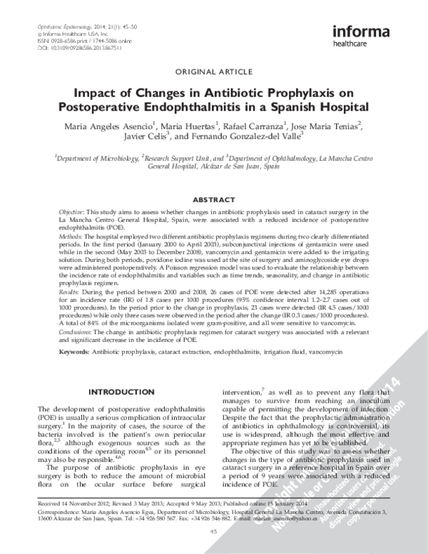 (PDF) Impact of Changes in Antibiotic Prophylaxis on Postoperative ...