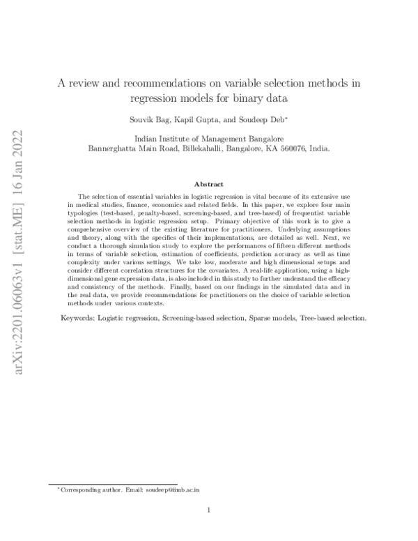 (PDF) A review and recommendations on variable selection methods in ...