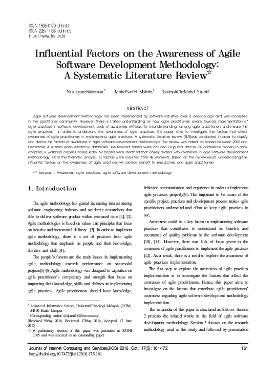 (PDF) Influential Factors on the Awareness of Agile Software ...
