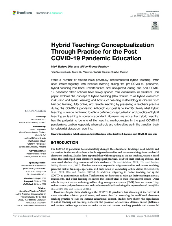 (PDF) Hybrid Teaching: Conceptualization Through Practice for the Post ...