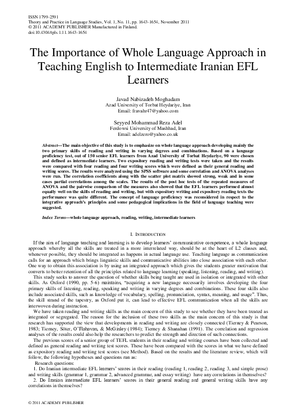 (PDF) The Importance of Whole Language Approach in Teaching English to ...