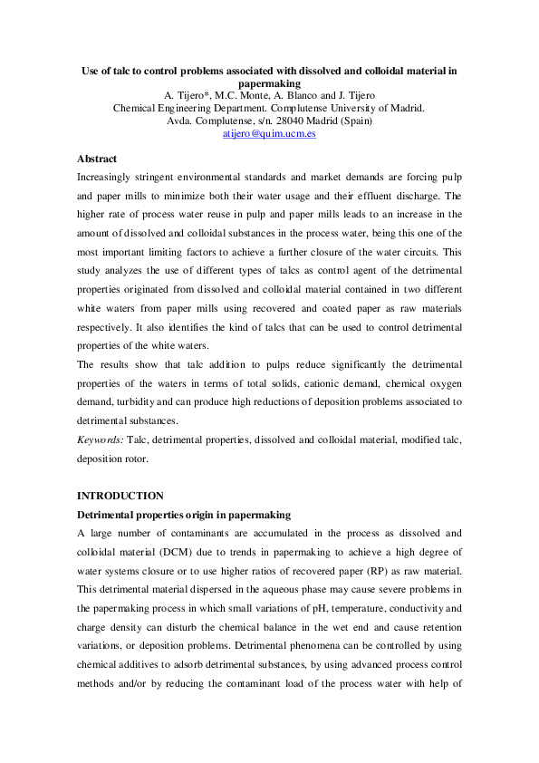 (PDF) Use of talc to control problems associated with dissolved and ...