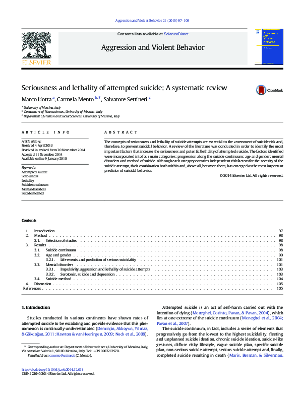 (PDF) Seriousness and lethality of attempted suicide: A systematic review