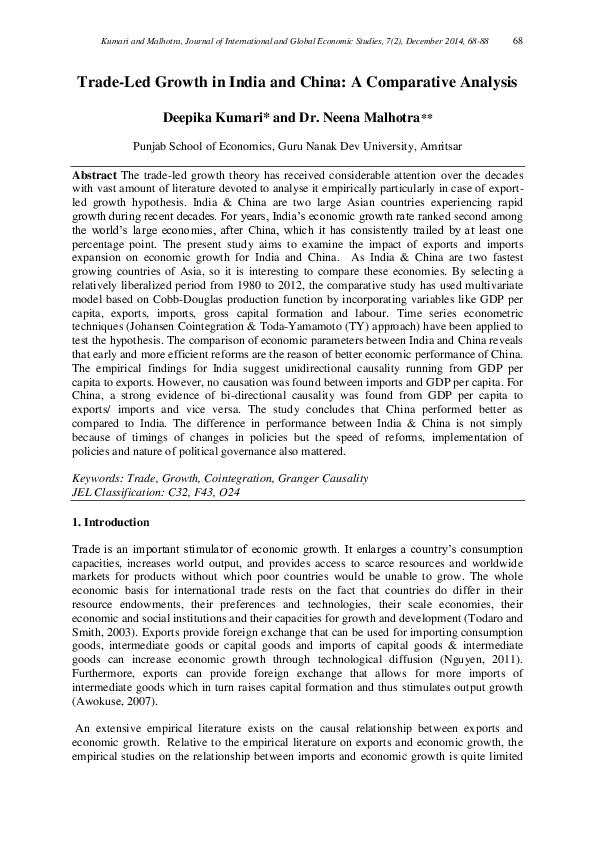(PDF) Trade-Led Growth in India and China: A Comparative Analysis