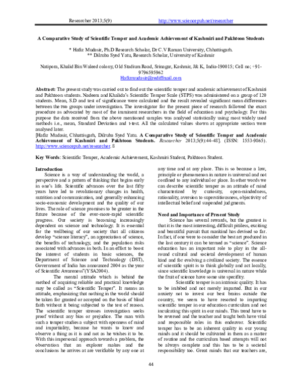 (PDF) A Comparative Study of Scientific Temper and Academic Achievement ...