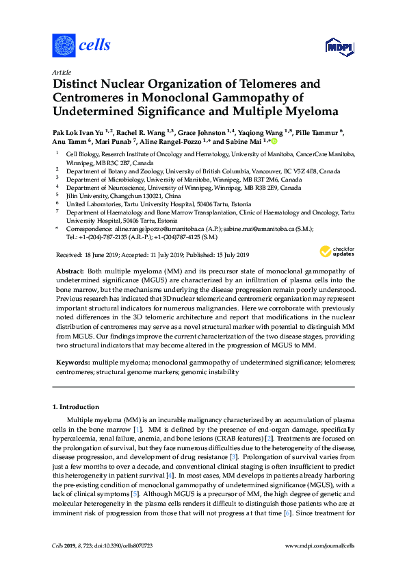 (PDF) Distinct Nuclear Organization of Telomeresand Centromeres in ...