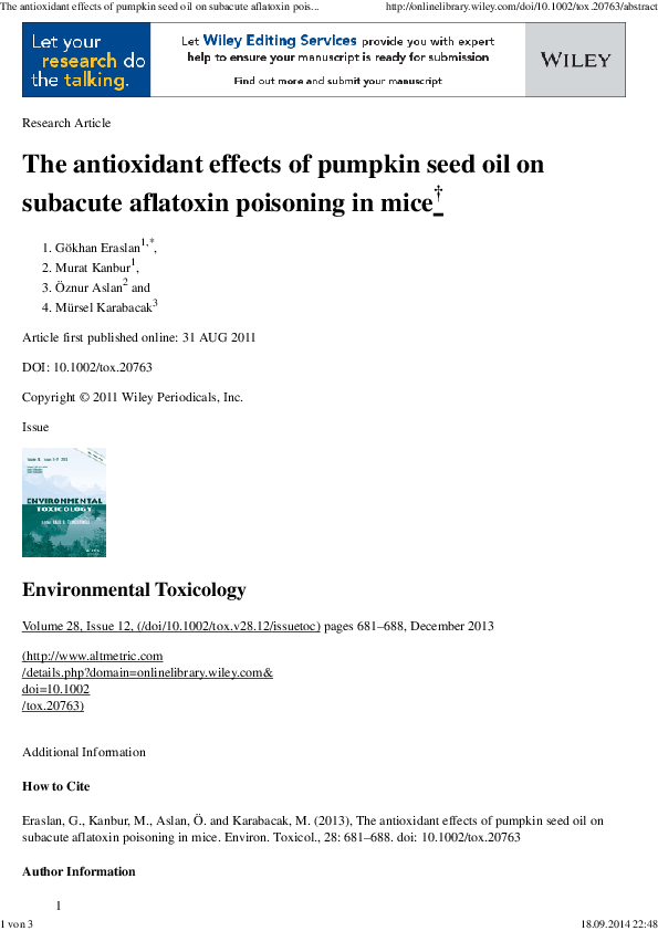 (PDF) The antioxidant effects of pumpkin seed oil on subacute aflatoxin