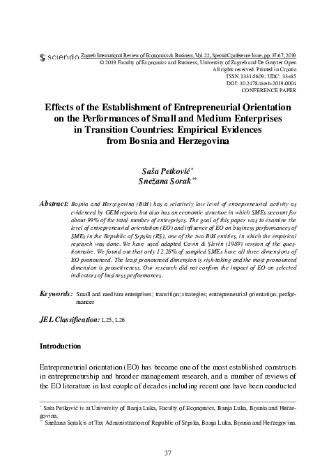 (PDF) Effects of the Establishment of Entrepreneurial Orientation on ...