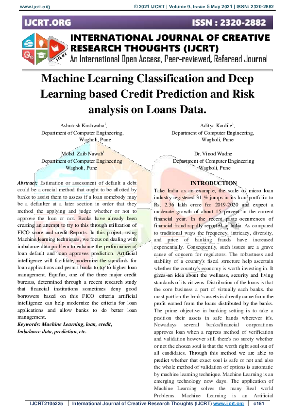 (PDF) Machine Learning Classification and Deep Learning based Credit ...