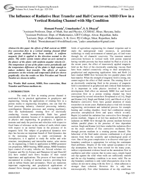(PDF) The Influence of Radiative Heat Transfer and Hall Current on MHD ...