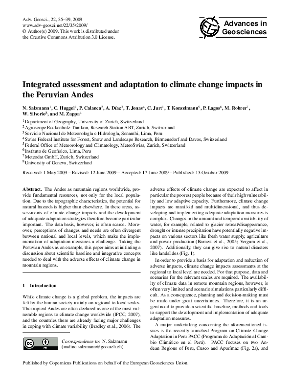 (PDF) Integrated assessment and adaptation to climate change impacts in ...