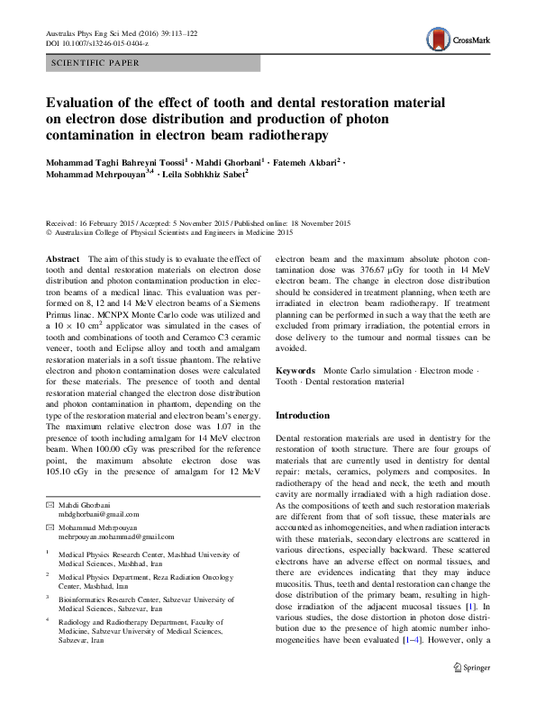 (PDF) Evaluation of the effect of tooth and dental restoration material ...