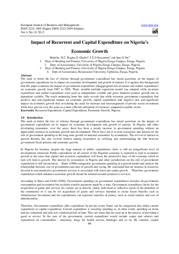 (PDF) Impact of Recurrent and Capital Expenditure on Nigeria’s Economic ...