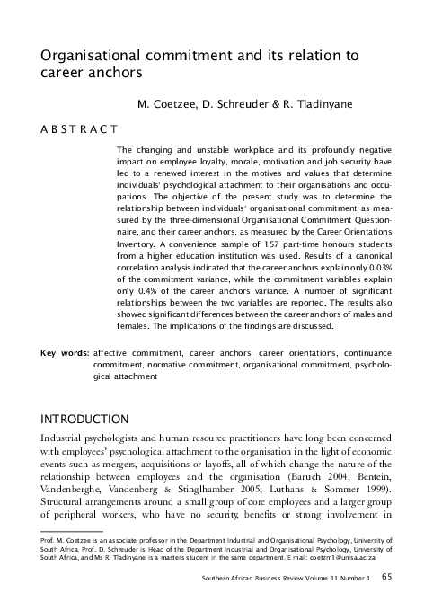 (PDF) Organisational commitment and its relation to career anchors