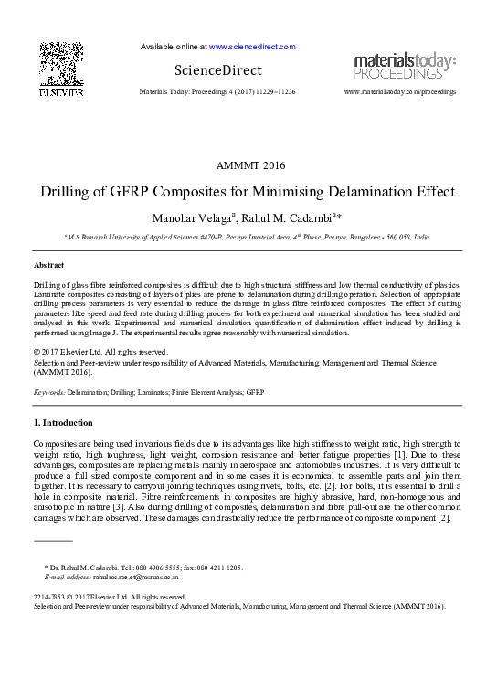 (PDF) Drilling of GFRP Composites for Minimising Delamination Effect