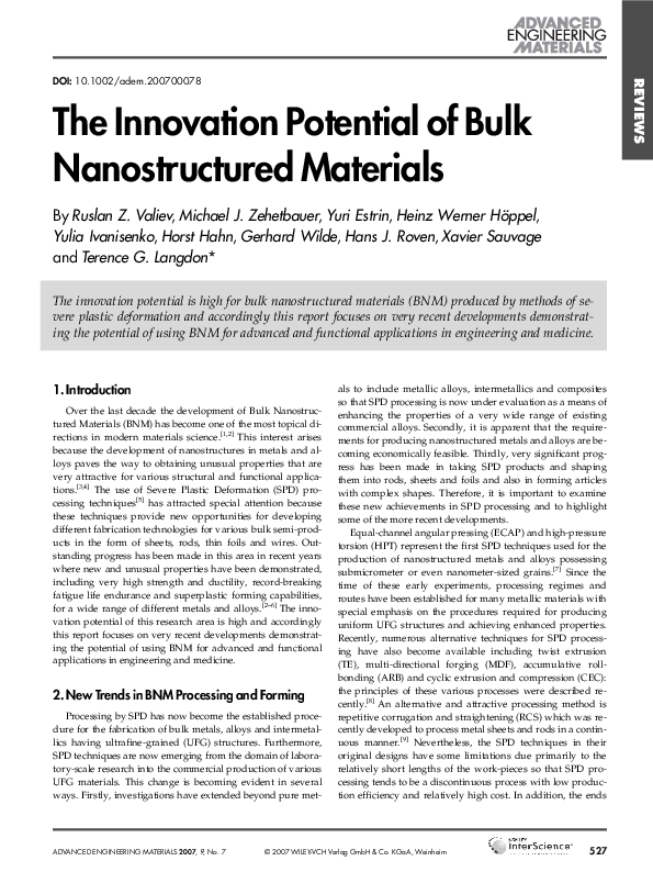 (PDF) The Innovation Potential of Bulk Nanostructured Materials