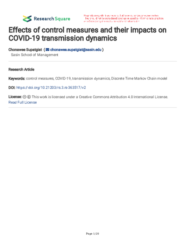(PDF) Effects of control measures and their impacts on COVID-19 ...