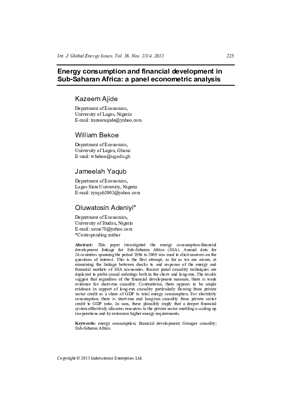 (PDF) Energy consumption and financial development in Sub-Saharan ...