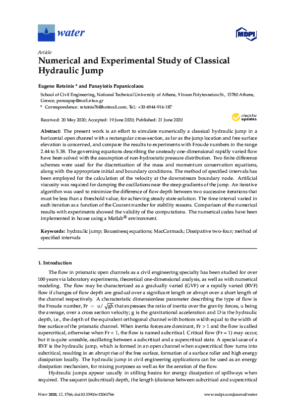 (PDF) Numerical and Experimental Study of Classical Hydraulic Jump