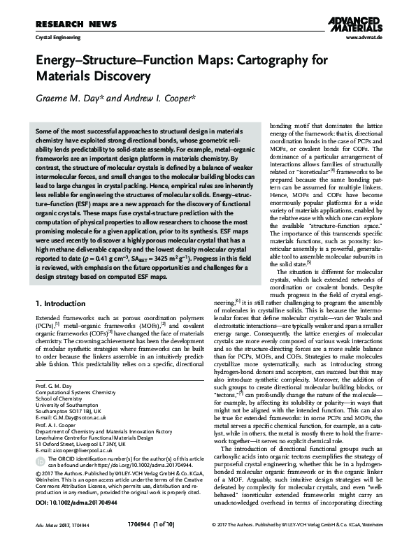 (PDF) Energy-Structure-Function Maps: Cartography for Materials Discovery