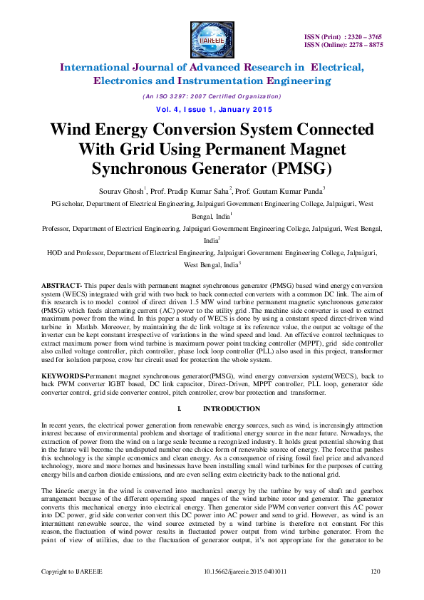 (PDF) Wind Energy Conversion System Connected With Grid Using Permanent ...