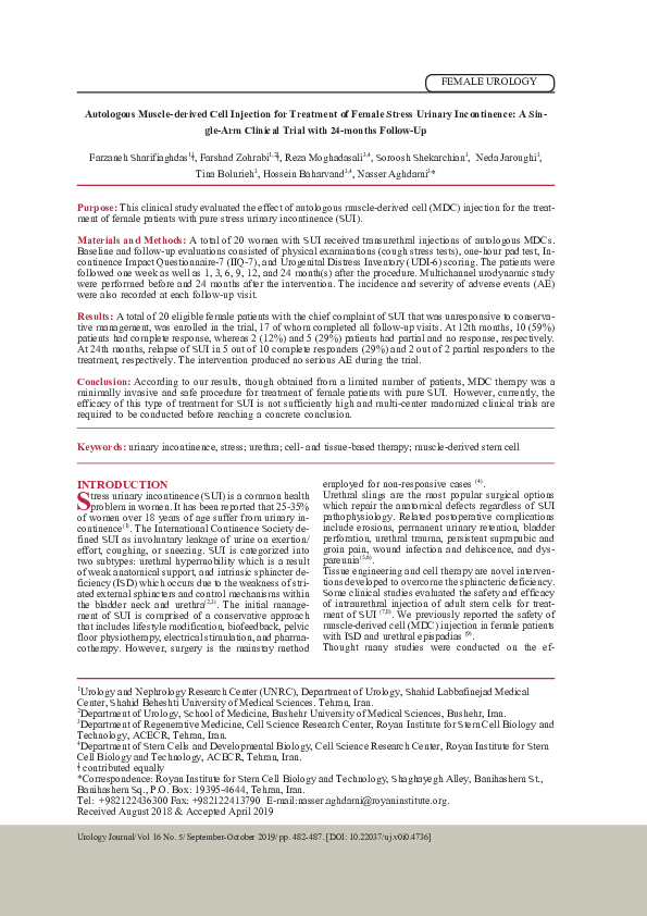 (PDF) Autologous Muscle-derived Cell Injection for Treatment of Female ...