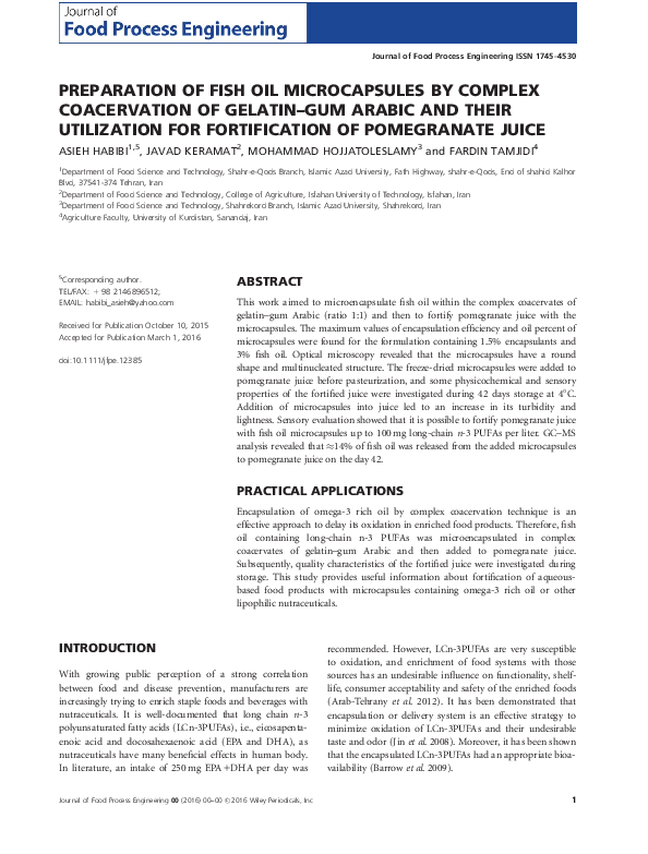 (PDF) Preparation of Fish Oil Microcapsules by Complex Coacervation of ...