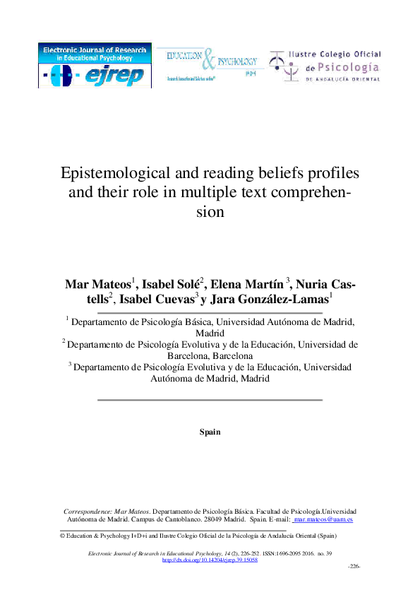 (PDF) Epistemological and reading beliefs profiles and their role in ...