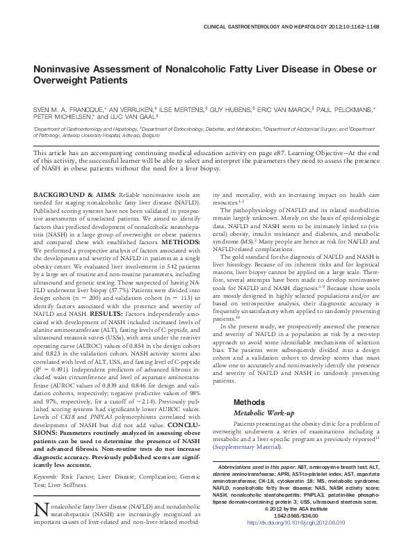 (PDF) Noninvasive Assessment of Nonalcoholic Fatty Liver Disease in ...