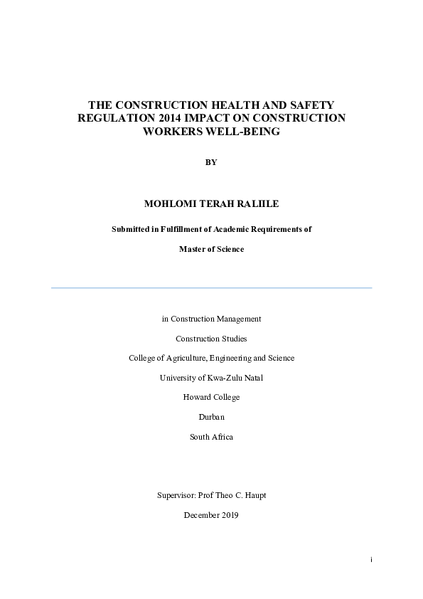(PDF) The construction health and safety regulation 2014 impact on