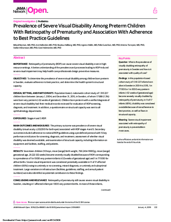 (PDF) Prevalence of Severe Visual Disability Among Preterm Children ...
