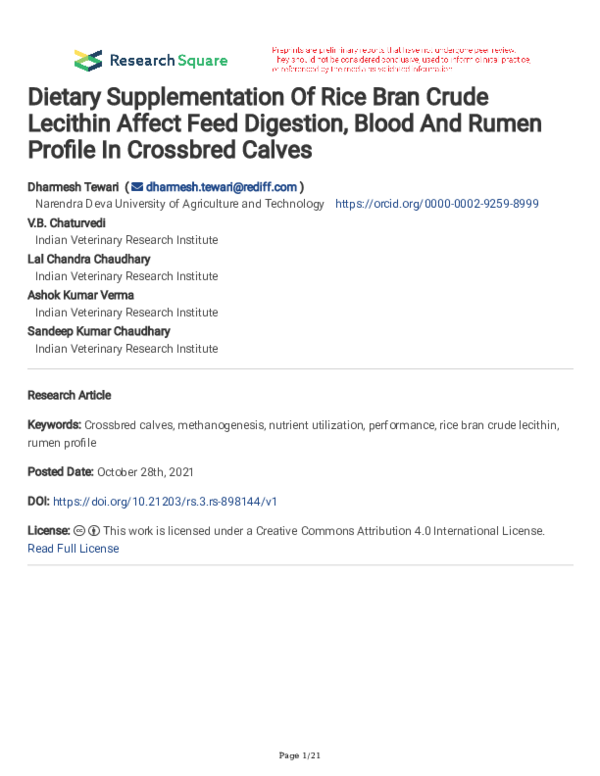 (PDF) Dietary Supplementation Of Rice Bran Crude Lecithin Affect Feed ...